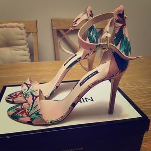 Floral open toe heels